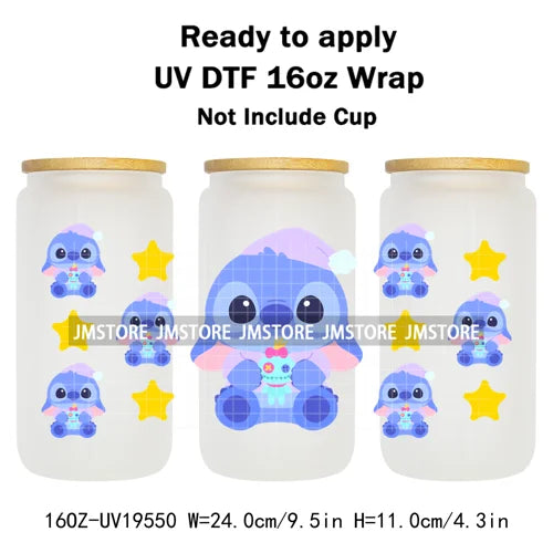 Watercolor Cartoon Character In Costumes UV DTF Wraps Ready To Apply Transfer Stickers Waterproof For 16OZ Libbey Glass Can Mugs