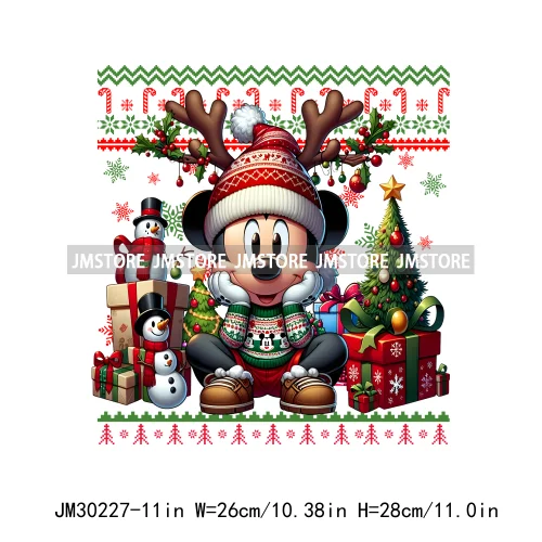 Cartoon Christmas Character Ugly Sweater Friends Deer Winter Holiday Gifts Iron On DTF Heat Press Transfers Stickers For Hoodies