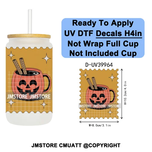 Halloween Stamps Trick Or Treat UV DTF Decals Ready To Apply Waterproof Transfer Stickers DIY Crafts For 16OZ Libbey Glass Can