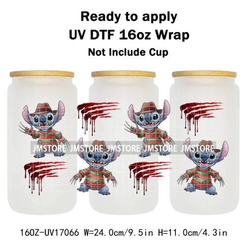 Happy Halloween Cartoon Killers Spooky Season UV DTF Wraps Transfer Sticker Selfadhesive Waterproof For 16OZ Libbey Glass Can