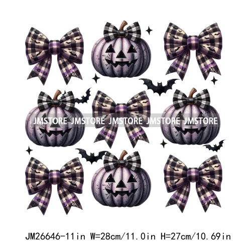 Fashion Halloween Pumpkin Coquette Bow Spooky Vibes Washable Printing DTF Iron On Heat Press Transfer Stickers For Clothing Bags