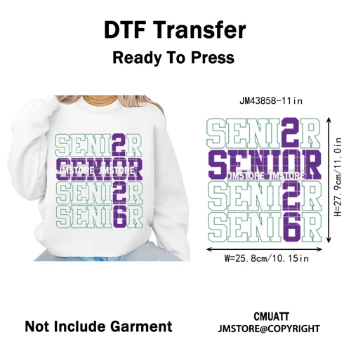 High School Senior 2026 Graduation Club Coquette Gifts Iron on Washable DTF Heat Transfers Stickers Ready to Press for Clothes