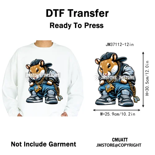 12in Cartoon Graffiti Streetwear Tiger Bunny Animal King Hip Hop Poster Iron on DTF Transfer Stickers Ready to Press for Hoodies
