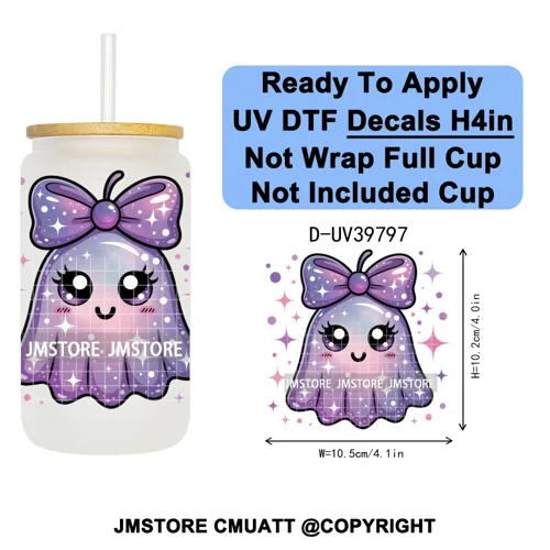 Cute Halloween Witch Ghost Sweet Boo UV DTF Decals Ready To Apply Waterproof Transfer Stickers Prints For 16OZ Libbey Glass Can