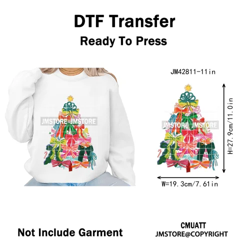 Funny Christmas Tree Coquette Holly Jolly Merry and Bright Festive Lover Iron on DTF Transfer Sticker Ready to Press for Hoodies