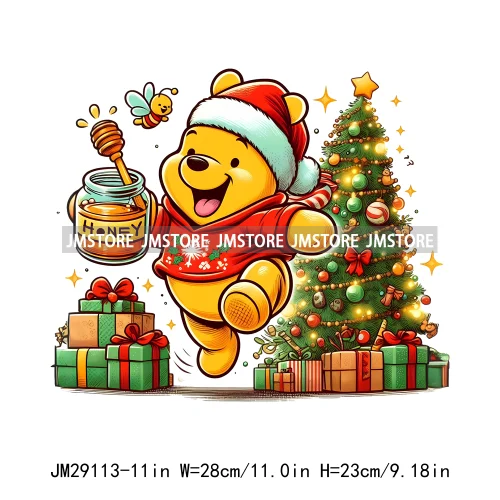 Cartoon Animal Character Merry Christmas Holiday Season Iron On DTF Transfer Stickers Logos Ready To Press For Hoodies