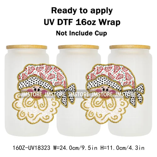Faux Yarn Christmas Santa Claus Tree UV DTF Stickers Ready To Apply Cup Wrap Custom Labels DIY Craft For Libbey Glass Can Mugs