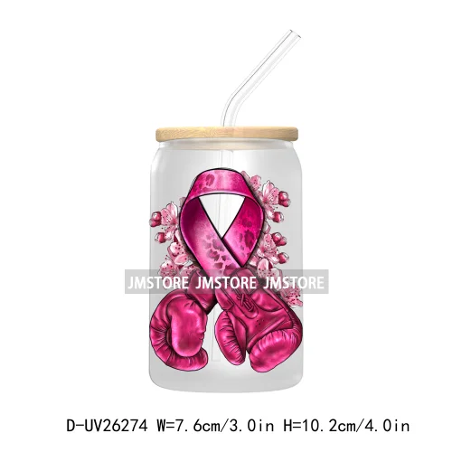 Fight Breast Cancer Awareness UV DTF Transfer Stickers Decals For Libbey Cold Cups Mugs Waterproof Custom Logo Label Pink Ribbon