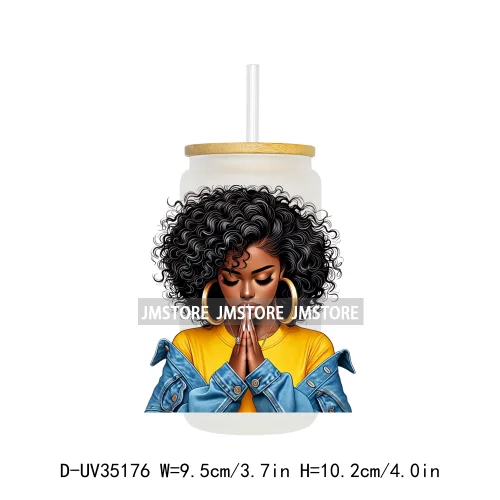 Black Girl Praying Faith Religious Woman UV Sticker Decals For Libbey Cold Cups Mugs Tumbler Transfer Stickers Waterproof Prints