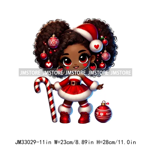 Sweet Santa African American Girly Christmas Character Holiday Vibes Xmas Iron On DTF Transfers Stickers Ready To Press T-shirts