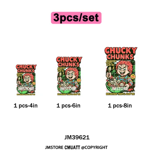 Scary Cartoon Halloween Horror Movies Trick Or Treat Logo Iron on DTF Washable Transfer Sticker Ready to Press for T-shirts Bags