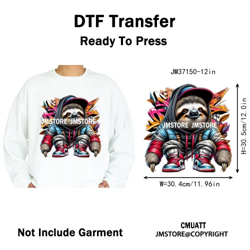 12in Colorful Gangster Urban Hip Hop Music Panda Dog Animal Lover Iron on DTF Heat Transfer Stickers Ready to Press for Clothing