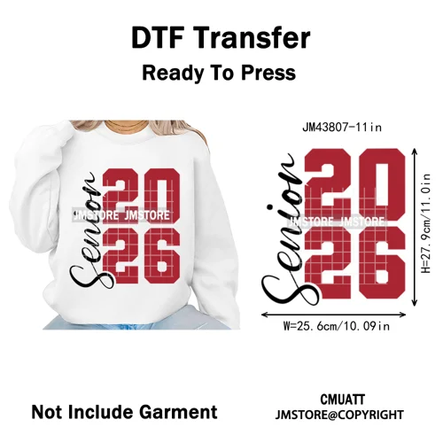 2026 Varsity Graduate Season College Senior Year Bow Iron on Washable DTF Heat Transfers Stickers Ready to Press for Sweatshirts