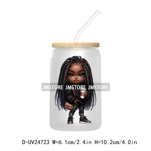 Black Chibi Girl UV DTF Transfers Stickers Decals For Libbey Cold Cups Mugs Tumbler Waterproof DIY Craft Beautiful Afro Woman