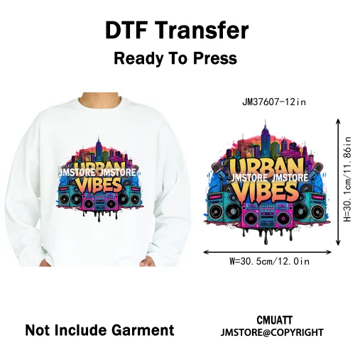 12in Old School Rap Hip Hop Music King Gaming Urban Vibes Graffiti Iron on DTF Heat Transfer Stickers Ready to Press for T-shirt