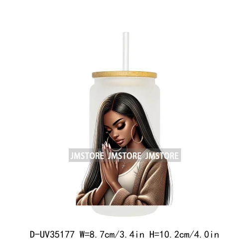 Black Girl Praying Faith Religious Woman UV Sticker Decals For Libbey Cold Cups Mugs Tumbler Transfer Stickers Waterproof Prints
