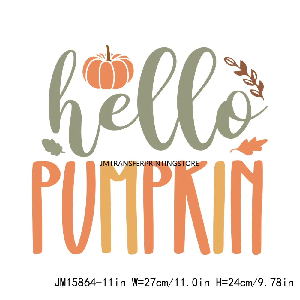 Hello Pumpkin Sweaters Bonfires DIY Logos Fall In The Air Autumn Vibes Iron On DTF Transfer Decals Ready To Press For T-Shirts