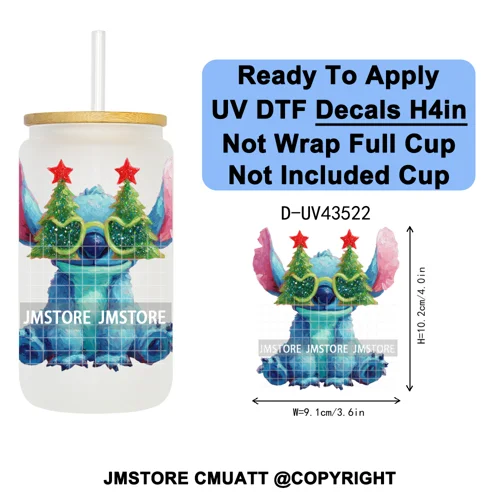 Winter Cartoon Christmas Holiday UV DTF Transfer Stickers Decals Ready To Apply Good Quality Logo For Libbey Cold Cup Mug Bottle
