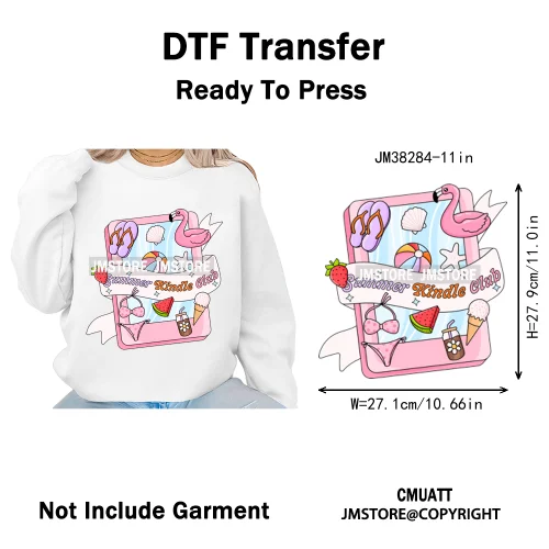 Cute Summer Book Picnic Kindle Club Beach Reading Bookish Vacation Iron on DTF Transfer Stickers Ready to Press for Clothes Bags