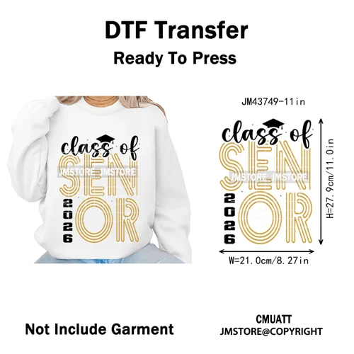 High School Senior Year Class of 2026 My First Last Day Iron on Washable DTF Heat Transfers Stickers Ready to Press for Hoodies