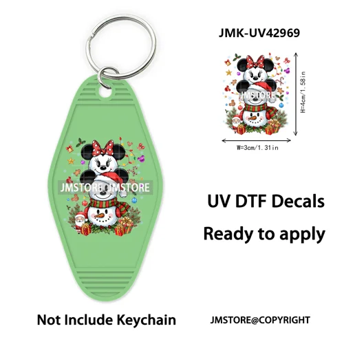 Cartoon Friends Christmas Holiday UV DTF Keychain Wraps Ready To Apply Waterproof High Quality Decals For Hotel Motel Keychain