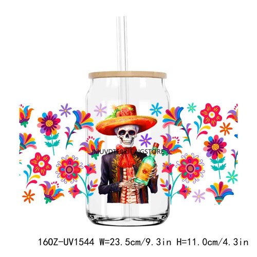 Halloween Sugar Skull Woman 16OZ UV DTF Cup Wrap Transfers Stickers Custom Labels DIY Durable Waterproof Logo For Libbey Glass