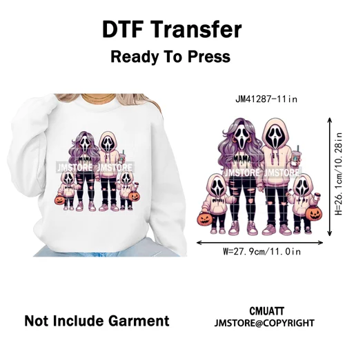 Spooky Halloween Scary Ghost Pumpkin Mama Kids Family Love Iron on Washable DTF Transfers Stickers Ready to Press for Textile