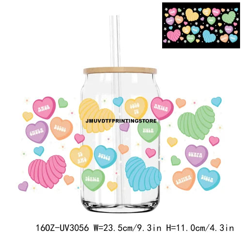 De La Rosa Concha Valentine's Day Cafecito Y Chisme UV DTF Sticker For 16OZ Libbey Glass Cup Can Wrap Custom Transfer Sticker