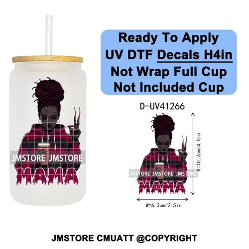 Black Girl Horror Characters Halloween Coffee UV DTF Transfer Sticker Decals Ready To Apply Waterproof For 16OZ Libbey Glass Can