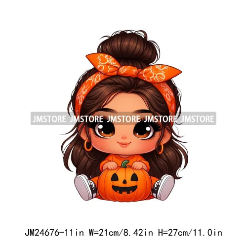 Funny Headband Hispanic Cute Latina Baby Girls Halloween Pumpkin Designs Iron On DTF Heat Press Transfer Stickers For Shirt Bags