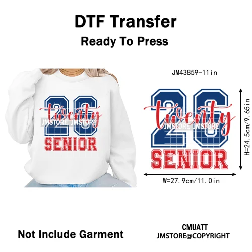 High School Senior 2026 Graduation Club Coquette Gifts Iron on Washable DTF Heat Transfers Stickers Ready to Press for Clothes