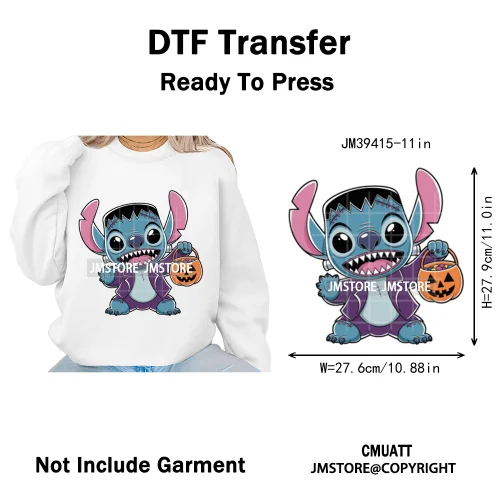 Spooky Vibes Horror Trick Or Treat Cartoon Animal Pumpkin Bats Iron on DTF Washable Transfers Sticker Ready to Press for Hoodies