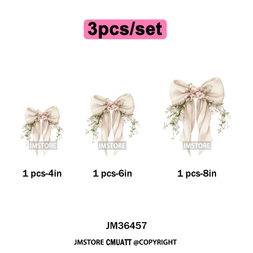 Pink Bow Silk Wedding Coquette Girl Ribbon Tied Printing Iron on DTF Thermal Transfers Stickers Ready to Press for Clothing Bags
