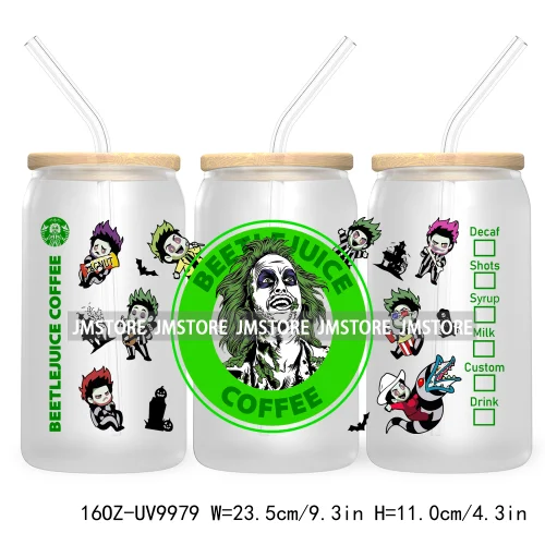 Friends Horror Characters 16OZ UV Cup Wrap DTF Transfer Stickers For Libbey Glass Can Cups Tumbler Happy Horror Movie Killers