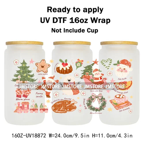 Tis The Season Mexican Christmas 16OZ UV DTF Cup Wraps Ready To Apply Waterproof Transfer Stickers For Libbey Glass Can Tumbler