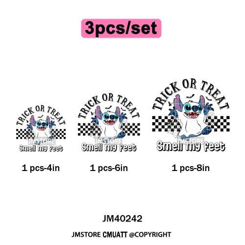 Checkered Trick Or Treat Scary Killer Character Halloween Vibes Iron on DTF Washable Transfer Sticker Ready to Press for Hoodies