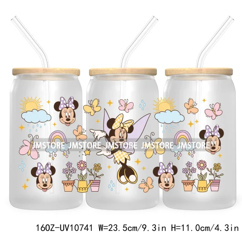 Cartoon Princess Floral Flowers 16OZ UV DTF Cup Wrap Transfer Stickers Custom Labels Waterproof For Libbey Glass Can Best Friend