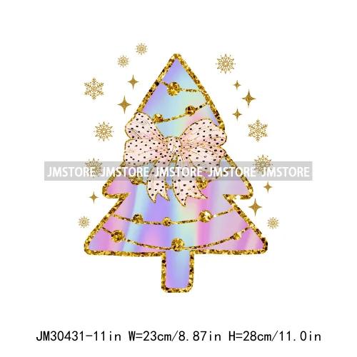 Faux Glitter Merry Christmas Season Merry And Bright Santa Baby Decals Iron On DTF Transfers Stickers Ready To Press For T-shirt