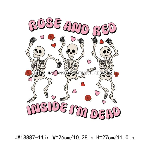 Hot All You Need Is Love Clouds Of Love Rose And Red Inside I'm Dead Skeleton Happy Valentines DTF Transfer Stickers For Clothes