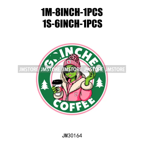 Green Bougie Lady Coffee Leopard Christmas Holiday Season Iron On DTF Transfers Stickers Ready To Press For T-shirts Bags