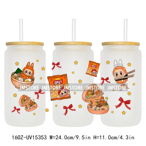 Coquette Bow Cartoon Monsters In Outfit UV DTF Cup Wraps Ready To Apply Waterproof Transfer Stickers For 16OZ Libbey Glass Can