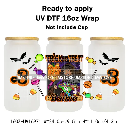 Witchy Princess Halloween Trick Or Treat 16OZ UV DTF Cup Wraps Ready To Apply Waterproof Transfer Stickers For Libbey Glass Can
