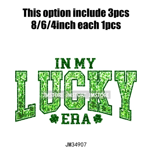 In My Lucky Era Faux Green Sequin Glitter St.Patrick's Lucky Charm Iron On DTF Transfers Stickers Ready To Press For Sweatshirts