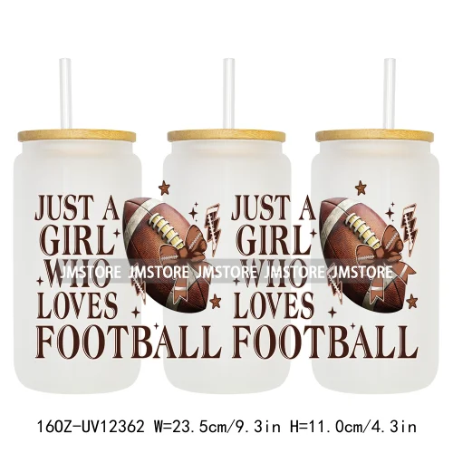 Retro Football Mama Baseball Coquette Bow Game Day 16OZ UV DTF Cup Wrap Transfer Stickers Waterproof Logo For Libbey Glass Can