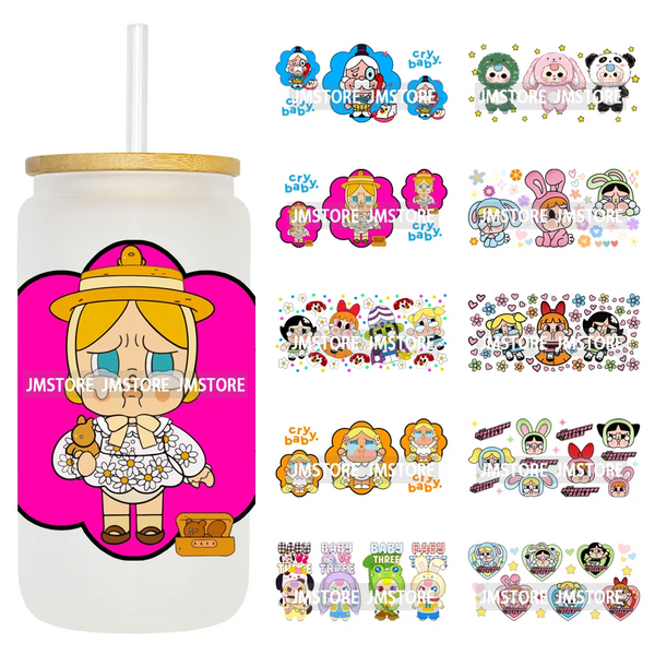 Floral Monsters Cartoon Characters UV DTF Wraps Transfer Stickers Waterproof Logo High Quality For 16OZ Libbey Glass Can Tumbler