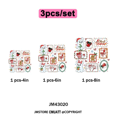 Girly Coquette Merry Christmas Ginger Cartoon Cozy Jolly Season Iron on DTF Heat Transfers Stickers Ready to Press for Clothing