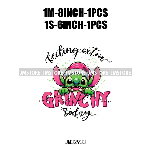 Feeling Extra Today Cartoon Green Christmas Blue Animal Merry And Bright Iron On DTF Transfer Sticker Ready To Press For Hoodies