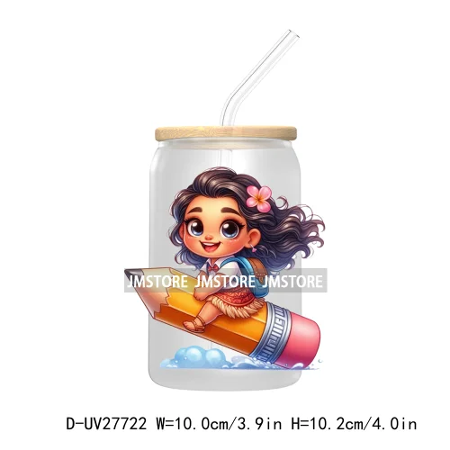 Cartoon Princess Back To School UV DTF Transfer Stickers Decals For Libbey Cold Cups Mugs Tumbler First Day Of School Students