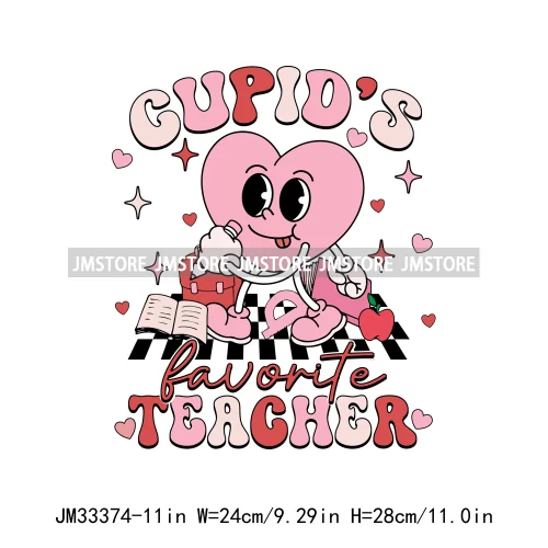 Pink Reading Love School In My Valentine Era Cupid Favorite Teacher Iron On DTF Transfers Stickers Ready To Press For Clothing