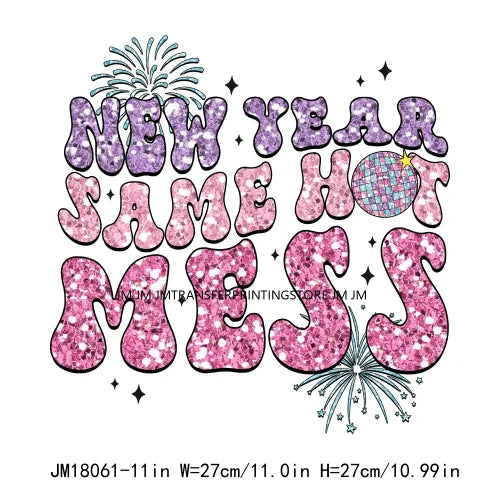 Happy New Year 2024 Printing Cheers To The New Year Faux Glitter Sequin Iron On DTF Transfer Sticker Ready To Press For Clothing